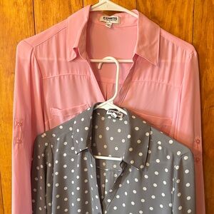 Express Portofino Pink Button-Up & Gray Polka Dot Blouse Set
